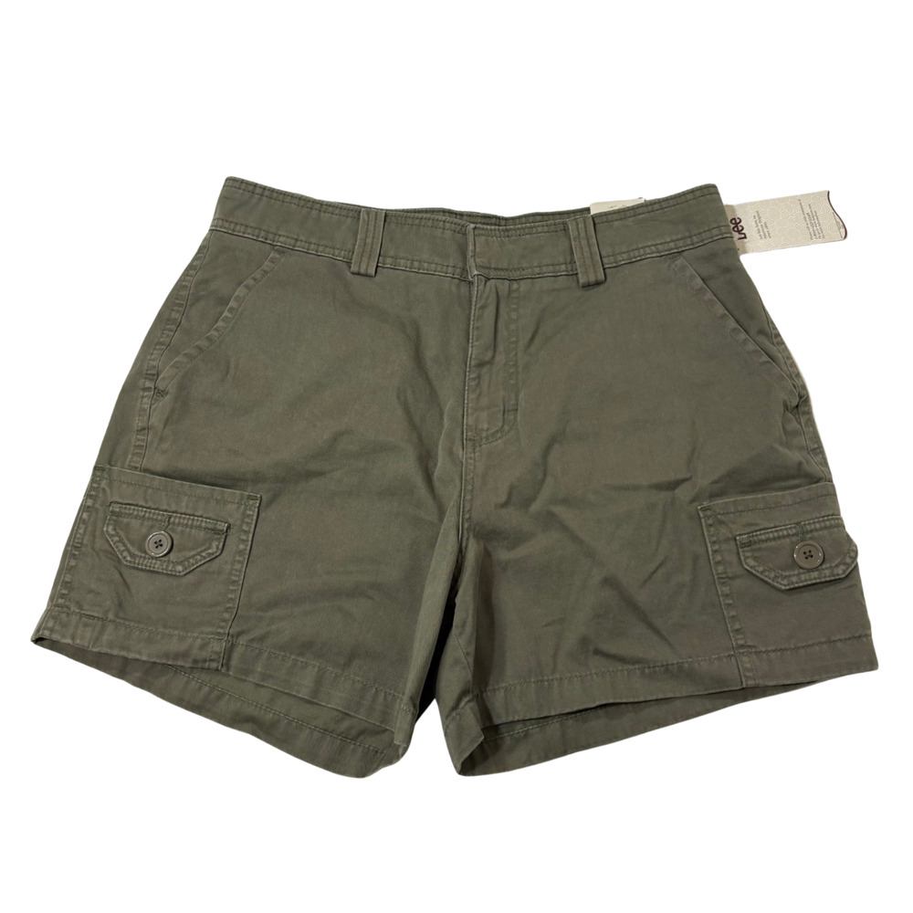 Olive Green Cargo Shorts NEW Lee MidRise 4.5" Inseam Cotton Women 14 Utility Y2K